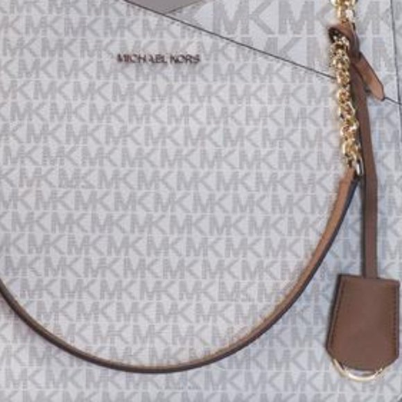 NWT Michael Kors Large Jet Set Travel Tote Handbag Signature Vanilla Gold MINT - Picture 7 of 16